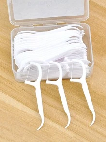 1box PS Toothpick Line Tooth Pick Stick, Modern Portable White Teeth Cleaning Tool For Home, Travel - White - View 3