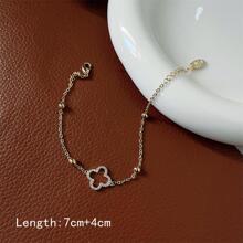 1pc Copper Single Flower Clover Design Lucky Charm Bracelet, Fashionable Ladies Gift Idea For Valentine's Day, Girlfriends, Family, Suitable For School, Everyday Wear - Yellow Gold - View 5