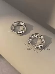 Textured Design Hoop Earrings - Silver - View 3