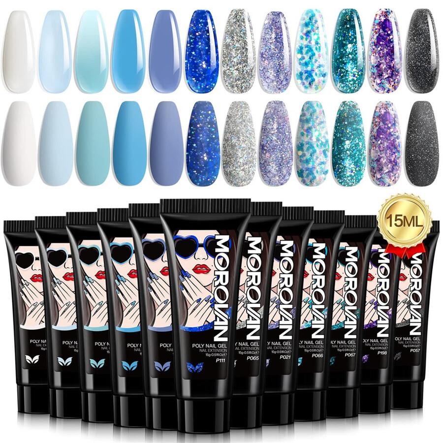 Morovan Poly Gel Nail Kit - Professional Poly Nail Extension Gel Kit 12 Colors Poly Nail Gel Kits Starter Kit All In One Poly Gel Kit for Beginners with Everything Poly Gel Nail Color Packs DIY at Home - 淡紫色 - 查看 1