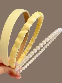 3-Piece Set Of Multi-Color Matching Headbands, Three Different Styles Of Headbands, Tidying Up Hair While Washing, Arranging Broken Hair For Daily Hair Accessories, Matching Hair Clips For Travel, Matching Clothing For New Year's And Parties, And Matching Hair Accessories For Clothing As Gifts Valentine's Day Couples As A Gift Hair Accessories - Yellow - View 3