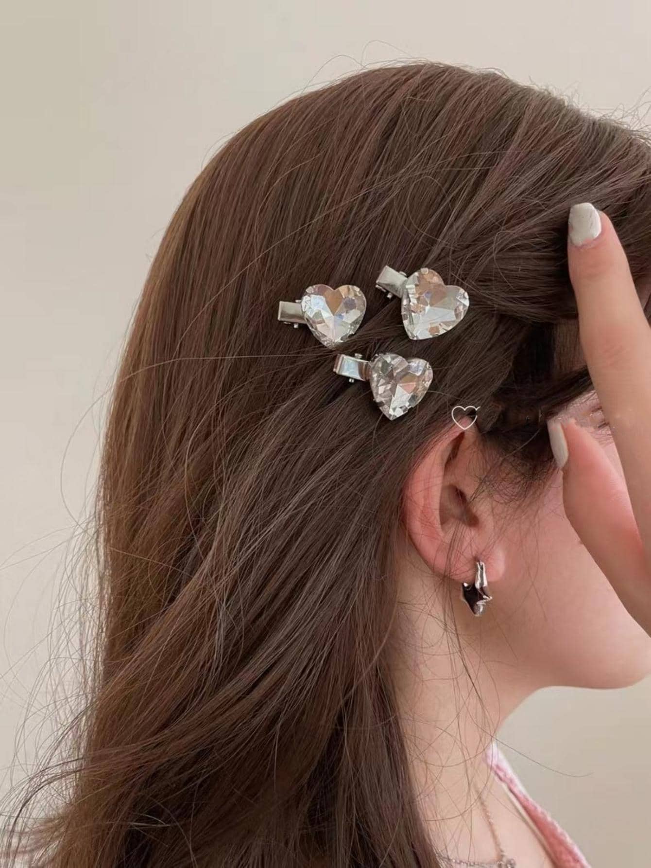 3入組女性水鑽愛心裝飾時尚鴨嘴夾適用於頭髮裝飾用品