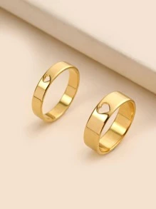 2 Cái/bộ Thép Không Gỉ Thời Trang Thiết Kế Trái Tim Rỗng Ra Vòng Cho Nam Nữ Làm Quà Tặng - Vàng - Xem 1