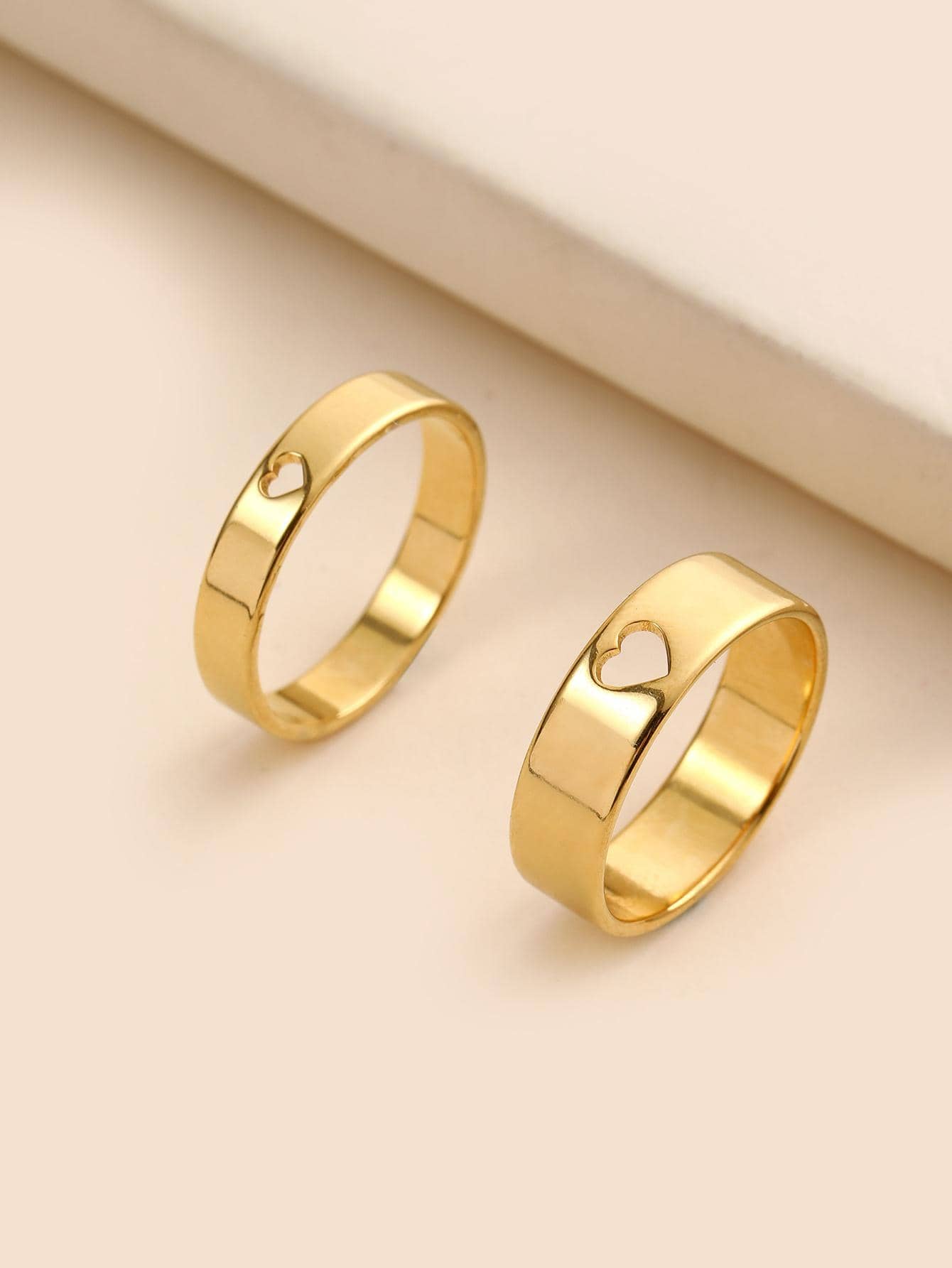 2 Cái/bộ Thép Không Gỉ Thời Trang Thiết Kế Trái Tim Rỗng Ra Vòng Cho Nam Nữ Làm Quà Tặng - Vàng - Xem 1