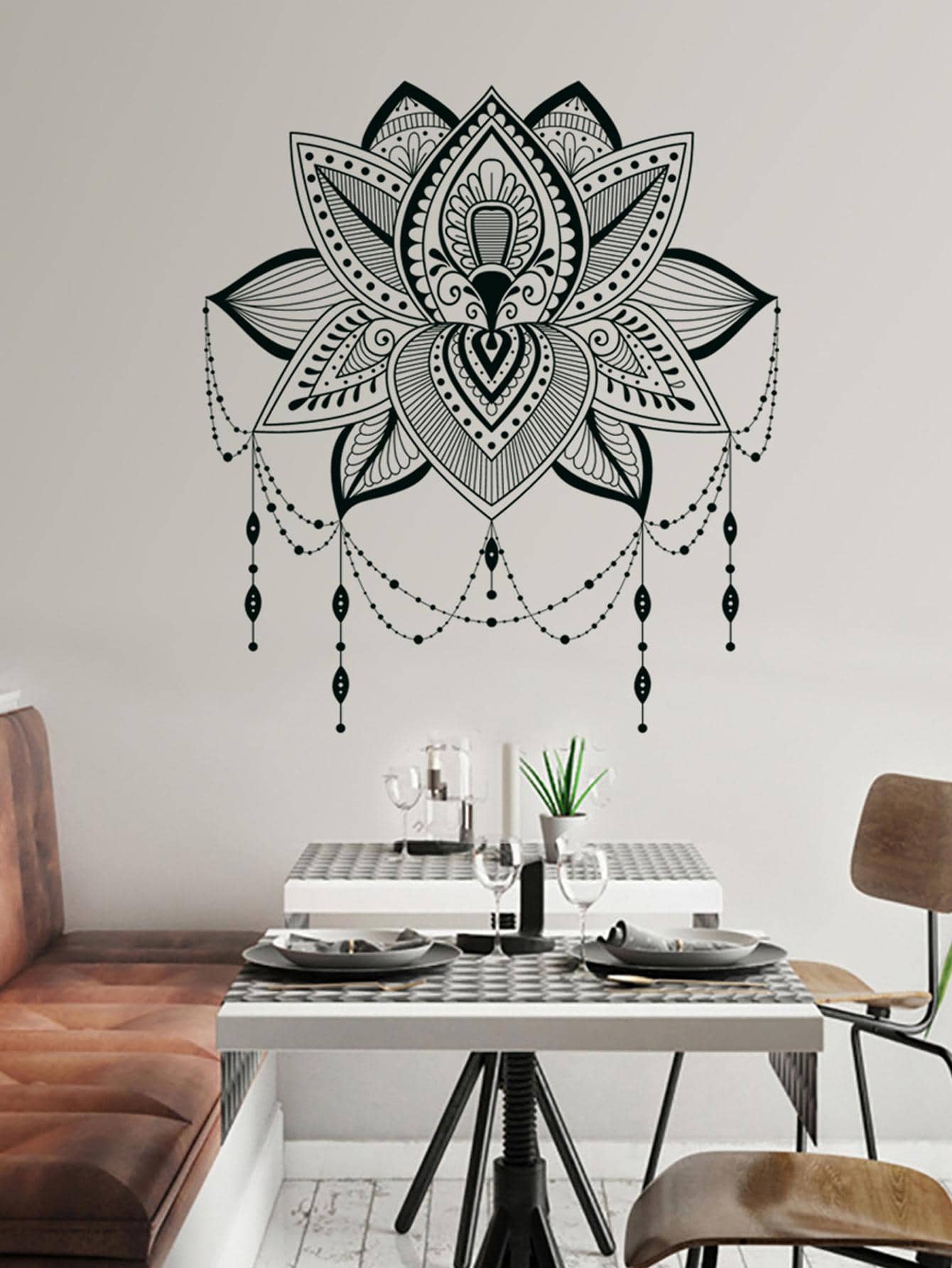 2pcs Lotus Pattern Wall Sticker, Modern PVC Waterproof Wall Decal For Bedroom, Living Room, Stickers, Wall Decal, Vinyl Decal For Home Decorations, Spring Decoration Items Refresh Your Home, Rama Decoration Stickers Gifts Birthday Graduation - Black - View 1