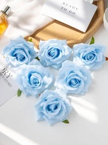 5/15/25 Pcs Artificial Rose Flower Heads, Wedding Decor Bridal Bouquet Wrist Corsage Supplies, Flower Wall, Centerpieces, Home Decorations, New Year, Valentine's Day Gifts - Blue - View 5