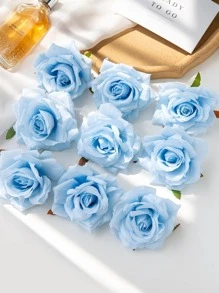 5/15/25 Pcs Artificial Rose Flower Heads, Wedding Decor Bridal Bouquet Wrist Corsage Supplies, Flower Wall, Centerpieces, Home Decorations, New Year, Valentine's Day Gifts - Blue - View 4