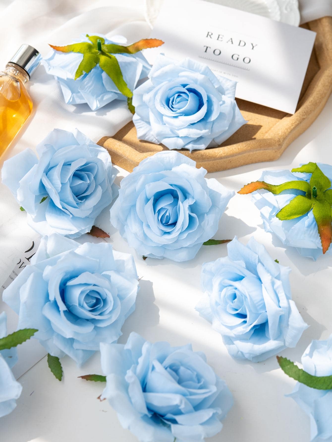 5/15/25 Pcs Artificial Rose Flower Heads, Wedding Decor Bridal Bouquet Wrist Corsage Supplies, Flower Wall, Centerpieces, Home Decorations, New Year, Valentine's Day Gifts - Blue - View 1