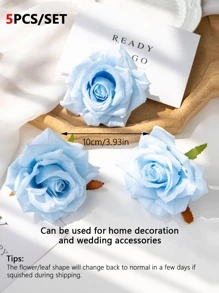 5/15/25 Pcs Artificial Rose Flower Heads, Wedding Decor Bridal Bouquet Wrist Corsage Supplies, Flower Wall, Centerpieces, Home Decorations, New Year, Valentine's Day Gifts - Blue - View 2