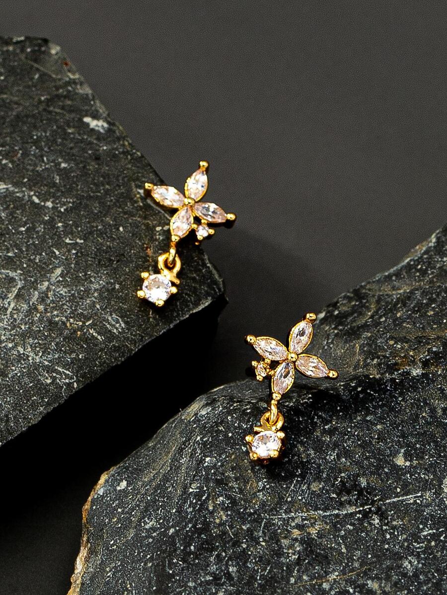 1 Paar Ohrringe mit Blumendekoration aus kubischem Zirkonia als Geschenk für Frauen zu Valentinstag, Muttertag, Mutter - Goldgelb - Übersicht 1