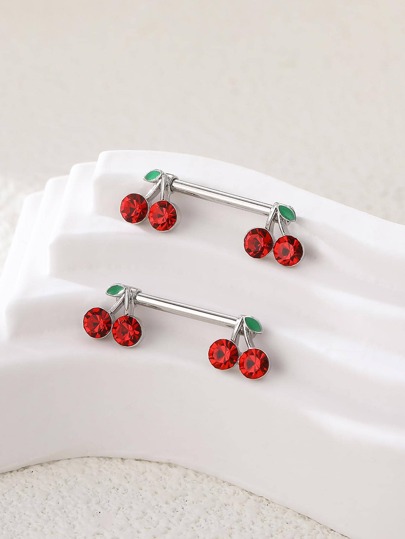 2pcs Fashionable & Cute Cherry Plant Stainless Steel Nipple Rings For Women