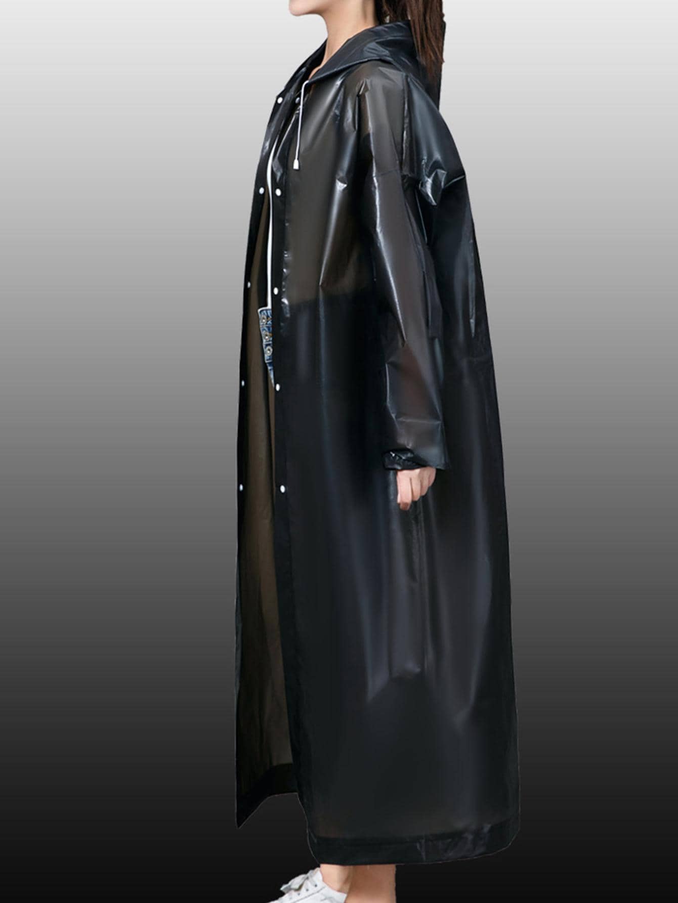 1pc EVA Raincoat, Minimalist Solid Waterproof Rain Cape For Home - Black - View 1