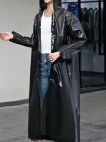 1pc EVA Raincoat, Minimalist Solid Waterproof Rain Cape For Home - Black - View 2