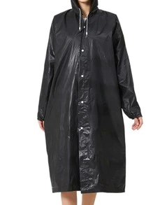 1pc EVA Raincoat, Minimalist Solid Waterproof Rain Cape For Home - Black - View 10