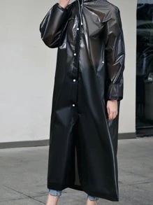 1pc EVA Raincoat, Minimalist Solid Waterproof Rain Cape For Home - Black - View 4