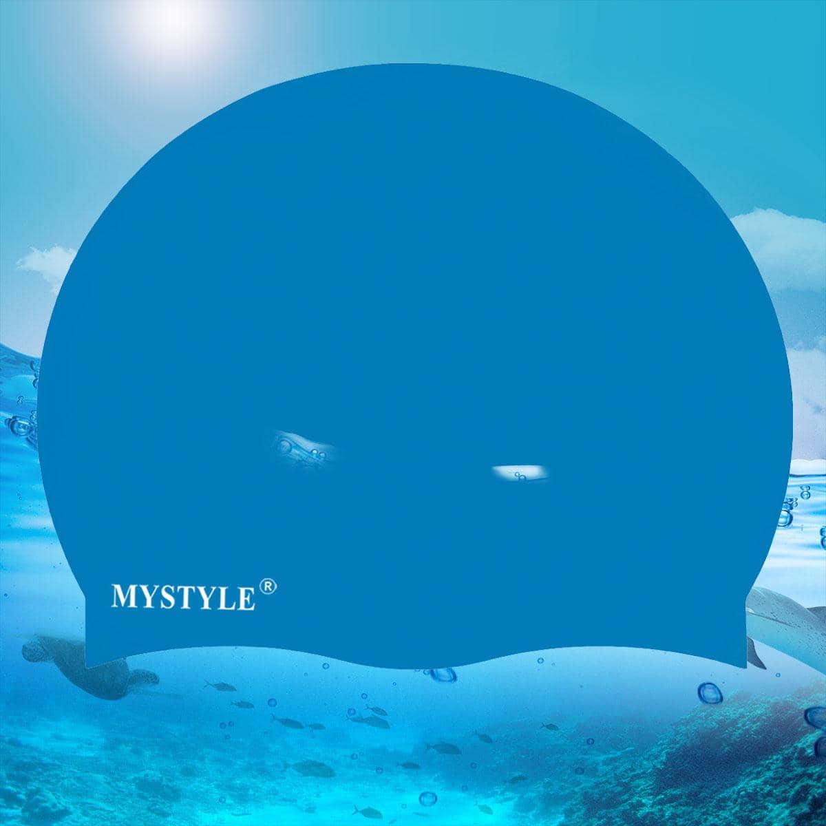 MYSTYLE 1入組成年人矽膠防水游帽 - 藍色 - 查看 1