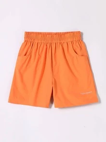 TIGER MINI 男孩字母圖案斜口袋短褲 - 橘色 - 查看 6