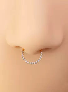 1Pc Funky Stainless Steel Cubic Zirconia Dekorasi Cincin Hidung untuk Wanita Pria untuk Dekorasi Tubuh - Yellow Gold - View 2