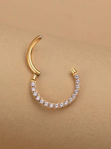 1Pc Funky Stainless Steel Cubic Zirconia Dekorasi Cincin Hidung untuk Wanita Pria untuk Dekorasi Tubuh - Yellow Gold - View 1