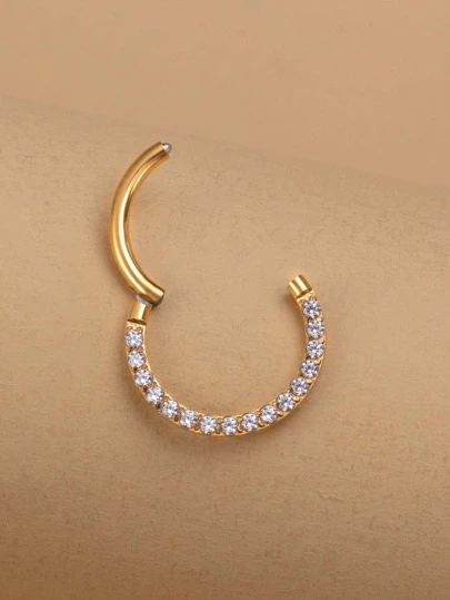 1pc Funky Stainless Steel Cubic Zirconia Decor Nose Ring For Women Men For Body Decoration