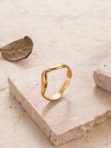 Toppiercing 1pc Fashion Stainless Steel Wave Design Cuff Ring For Women For Daily Decoration - Yellow Gold - View 6