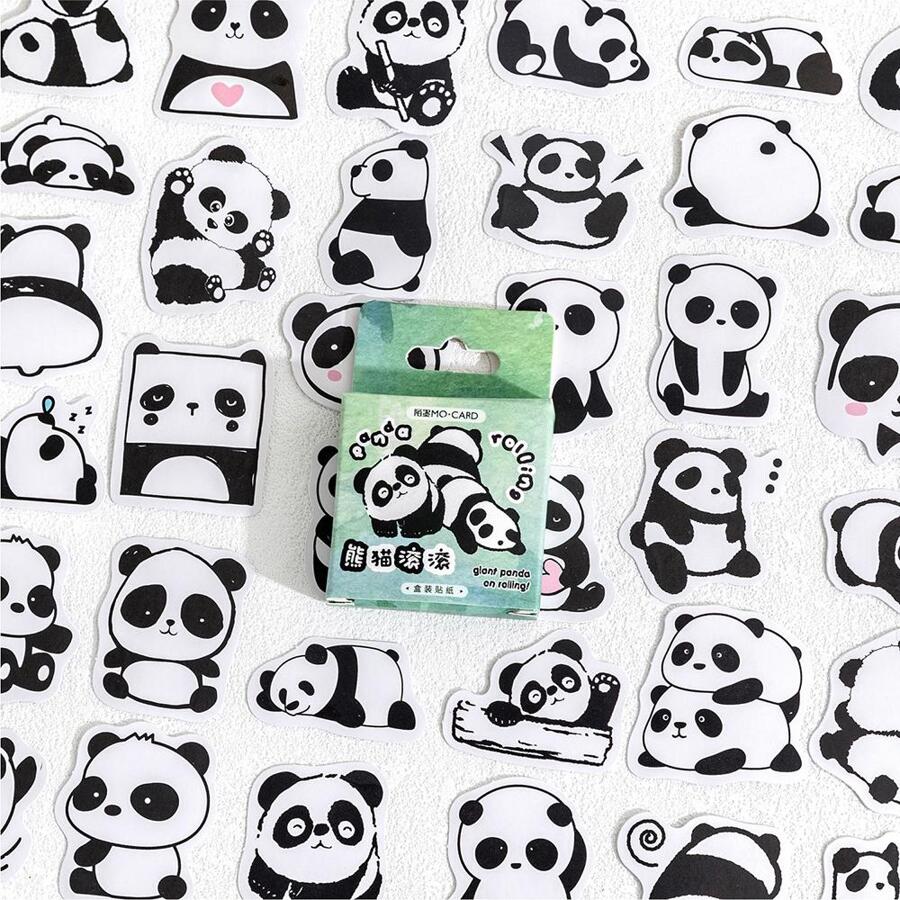 45 piezas Pegatina con estampado de panda de dibujos animados creativo multipropósito decorativo para agua teléfono móvil - Blanco y Negro - Ver 1
