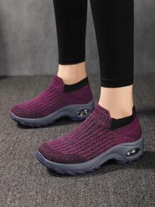 Giày chạy bộ sọc nữ, Giày thể thao vải ngoài trời thể thao - Đỏ - Xem 4