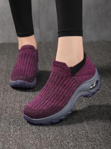 Giày chạy bộ sọc nữ, Giày thể thao vải ngoài trời thể thao - Đỏ - Xem 2