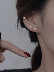 1 đôi bông tai hình con bướm thời trang bằng bạc cho phụ nữ để trang trí hàng ngày - Bạc - Xem 4