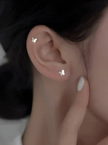 1 đôi bông tai hình con bướm thời trang bằng bạc cho phụ nữ để trang trí hàng ngày - Bạc - Xem 3