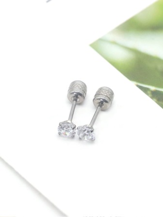 1雙時尚不銹鋼方晶鋯石裝飾耳釘適合女士日常裝飾