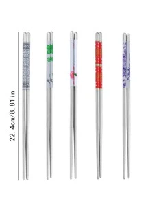 5pairs Floral Pattern Stainless Steel Chopstick - Bạc - Xem 5