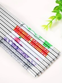 5pairs Floral Pattern Stainless Steel Chopstick - Bạc - Xem 2