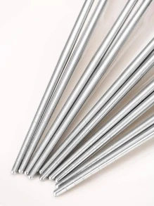 5pairs Floral Pattern Stainless Steel Chopstick - Bạc - Xem 3