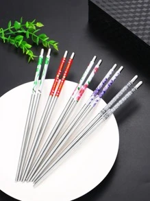 5pairs Floral Pattern Stainless Steel Chopstick - Bạc - Xem 1