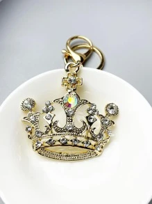 1pc Gold Plated Crown Shaped Keychain With Rhinestone Inlay. It's A Prefect Small Gift For Festivals To Your Family And Friends. Party - Gold - View 2