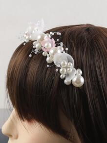 Dây buộc tóc trang trí hoa và ngọc trai giả - Nhiều màu - Xem 3