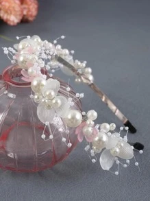 Dây buộc tóc trang trí hoa và ngọc trai giả - Nhiều màu - Xem 2