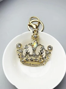 1pc Gold Plated Crown Shaped Keychain With Rhinestone Inlay. It's A Prefect Small Gift For Festivals To Your Family And Friends. Party - Gold - View 3