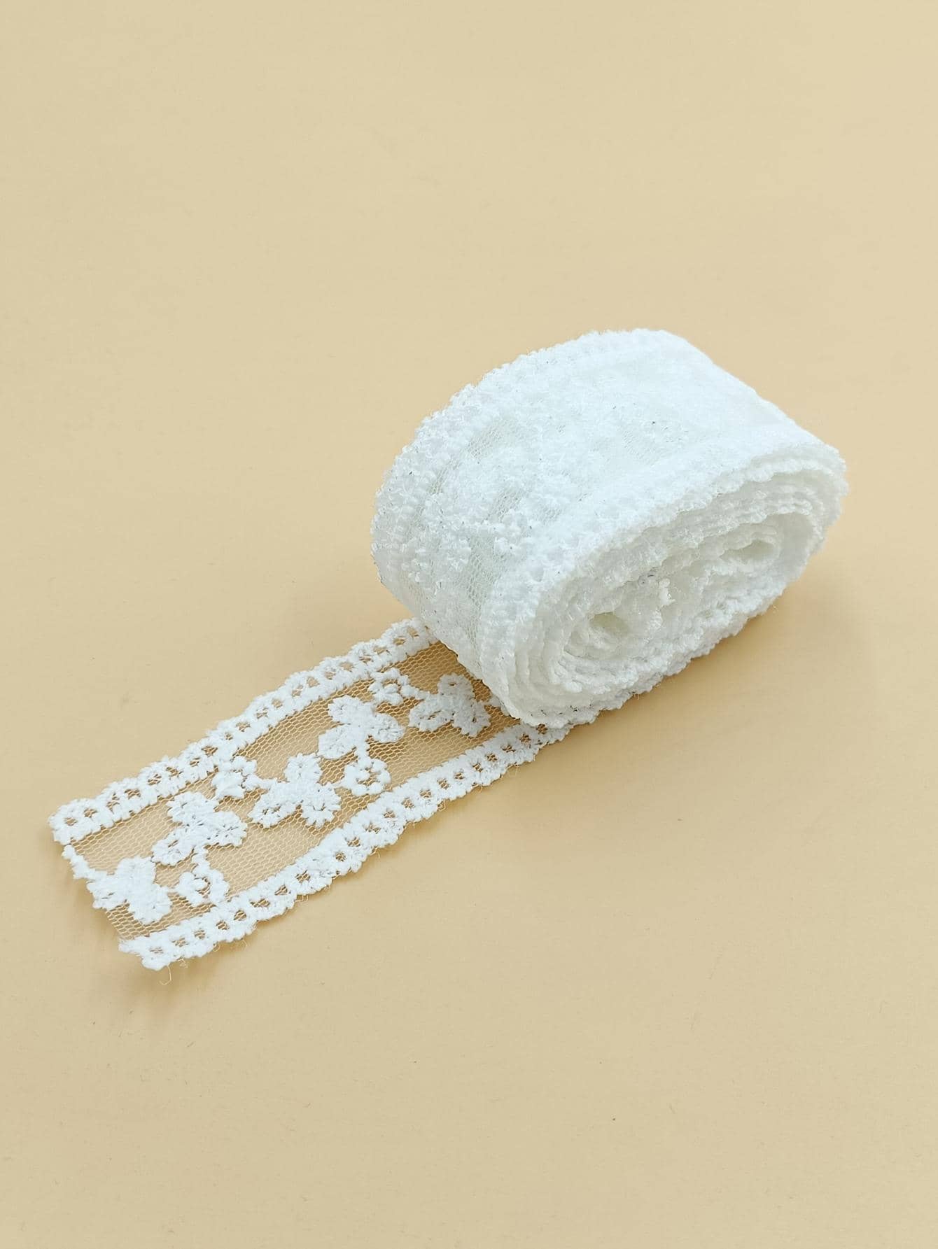 1roll Flower Embroidered DIY Webbing Lace - White - View 1