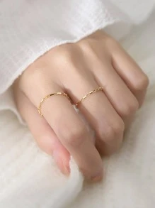 1入組時尚鏈條設計純銀圓環適合女士日常裝飾 - 金色 - 查看 2