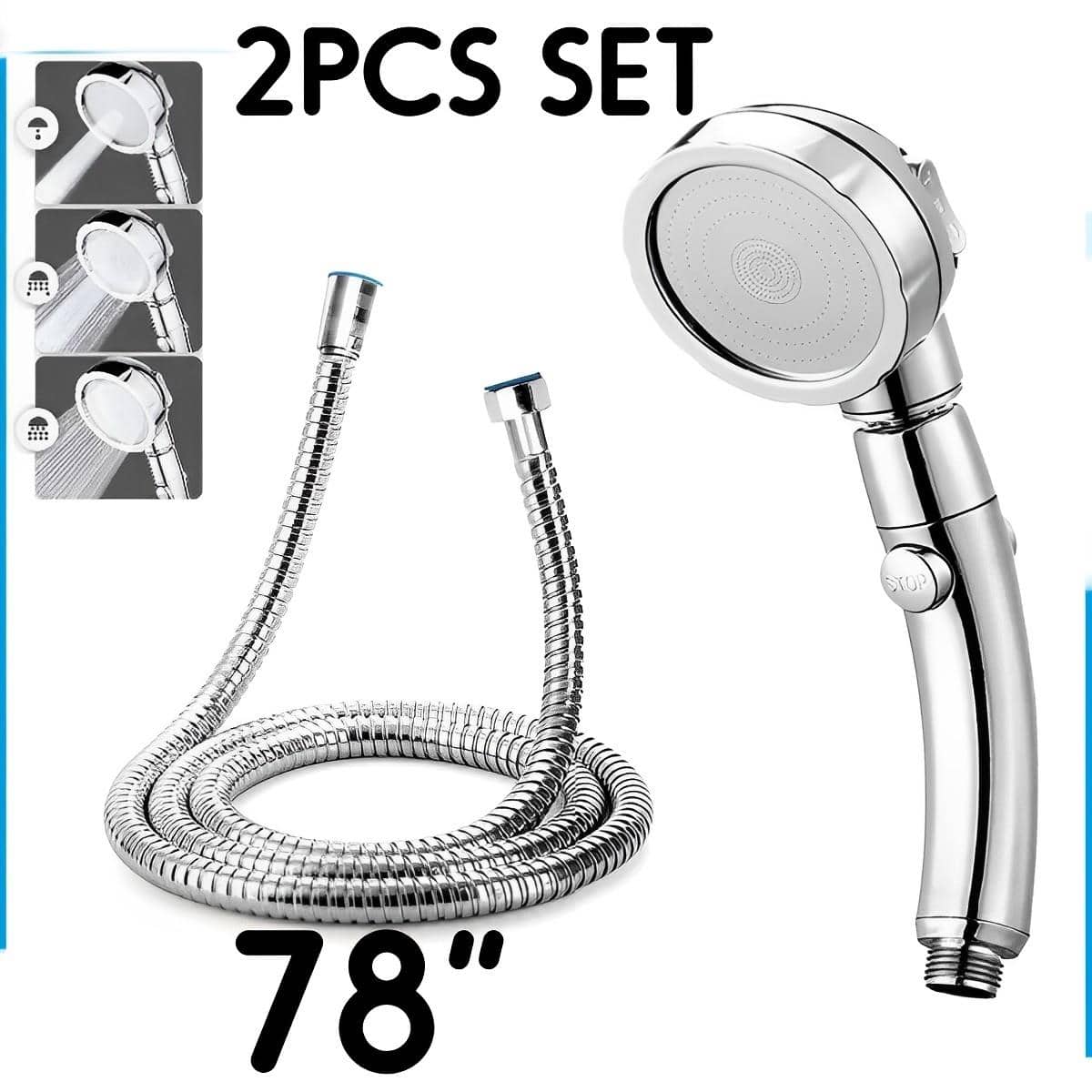 3 Spray Settings HighPressure Handheld Shower Head Detach & Hose for
