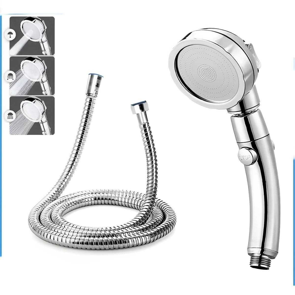 3 Spray Settings HighPressure Handheld Shower Head Detach & Hose for