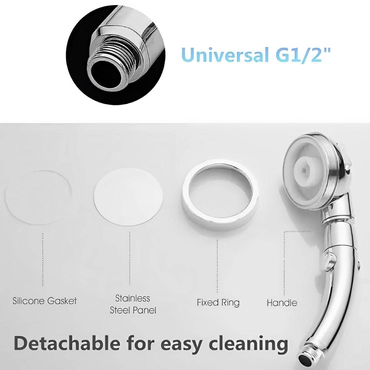 3 Spray Settings HighPressure Handheld Shower Head Detach & Hose for