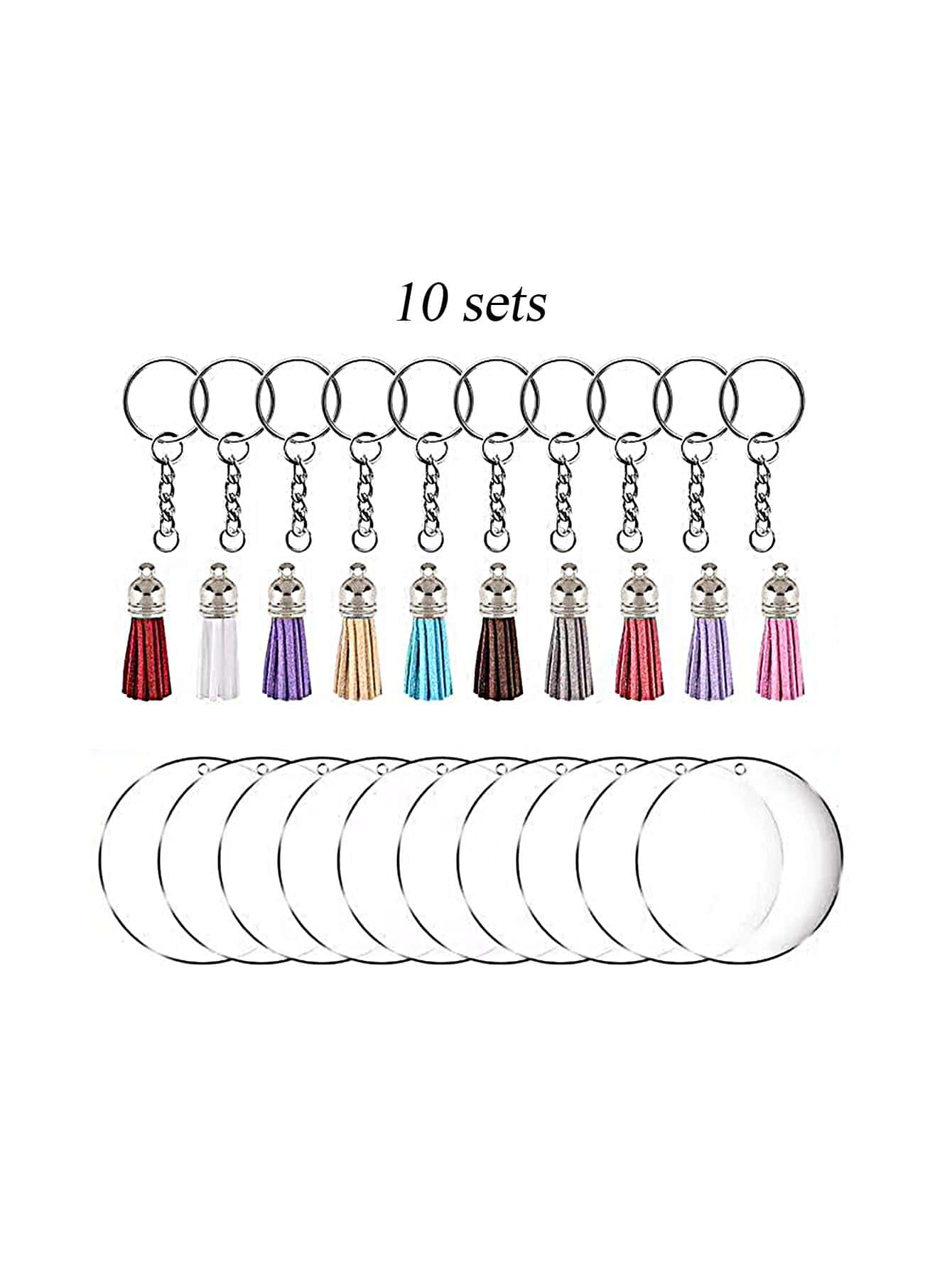 10pcs/pack Blank Acrylic Round Discs For Diy Tassel Creative Pendant, Keychain, Label Tag Making - Clear - View 1