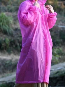 1pc EVA Raincoat, Modern Pink Disposable Rain Cape For Outdoor - Pink - View 5