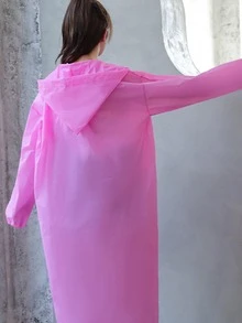 1pc EVA Raincoat, Modern Pink Disposable Rain Cape For Outdoor - Pink - View 2