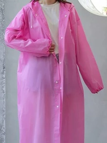 1pc EVA Raincoat, Modern Pink Disposable Rain Cape For Outdoor - Pink - View 4