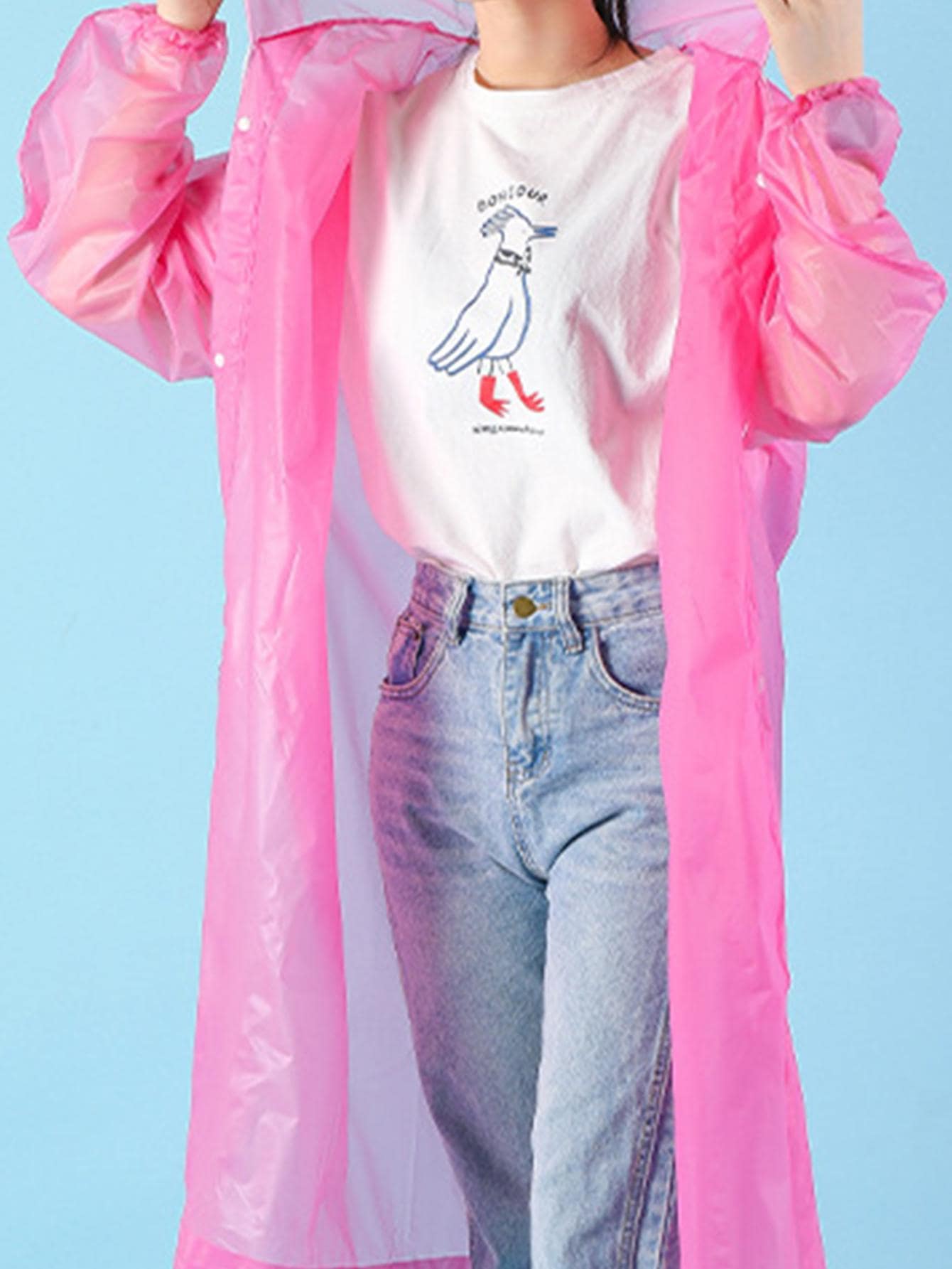 1pc EVA Raincoat, Modern Pink Disposable Rain Cape For Outdoor - Pink - View 1