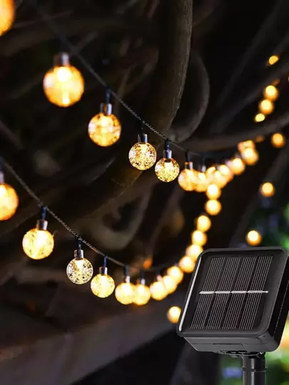 1pc Solar Panel Power Led Light String With 20/30/50/100 Lights, Banner Length Option 4/5/7/10 Meters, 8 Light Settings, Waterproof For Outdoor Garden Patio Fairy Holiday Party Decorations